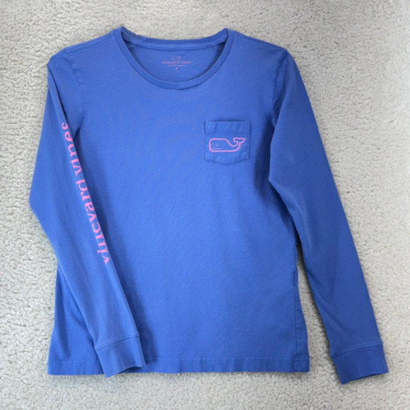 Vineyard Vines Other - Vineyard Vines T-Shirt Kids Small Blue Long Sleeve 100% Cotton Whale Pocket Tee